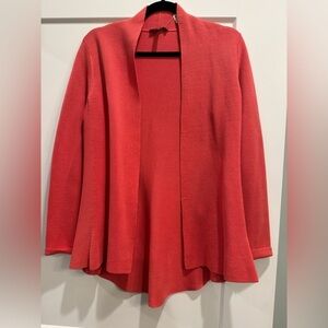 Eileen fisher coral silk/cotton blend open front cardigan with fold over cuffs